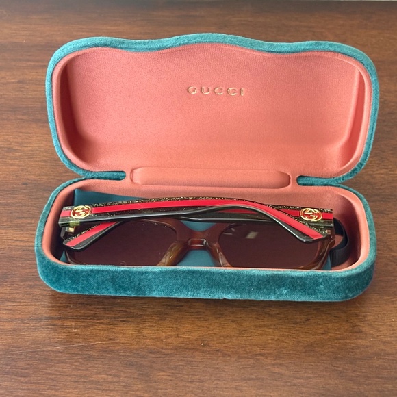 Gucci GG0036S Oversized Tortoiseshell Sunglasses Green Glitter Web Stripe-NWOT main image 6